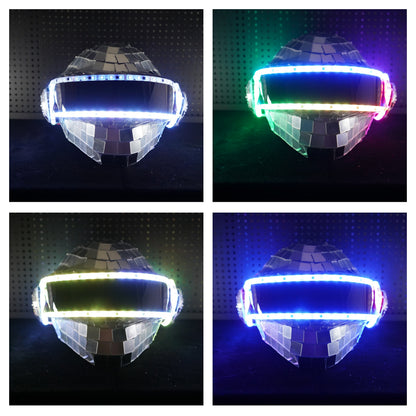 Thomas Bangalter LED Disco Helmet, Daft Punk Cosplay Costume, Silver Chrome Wearable Replica