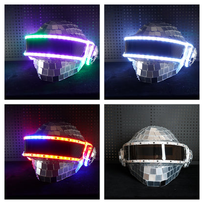 Thomas Bangalter LED Disco Helmet, Daft Punk Cosplay Costume, Silver Chrome Wearable Replica