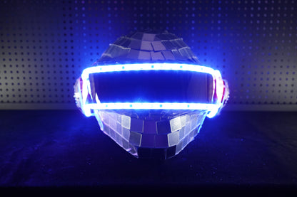 Thomas Bangalter LED Disco Helmet, Daft Punk Cosplay Costume, Silver Chrome Wearable Replica