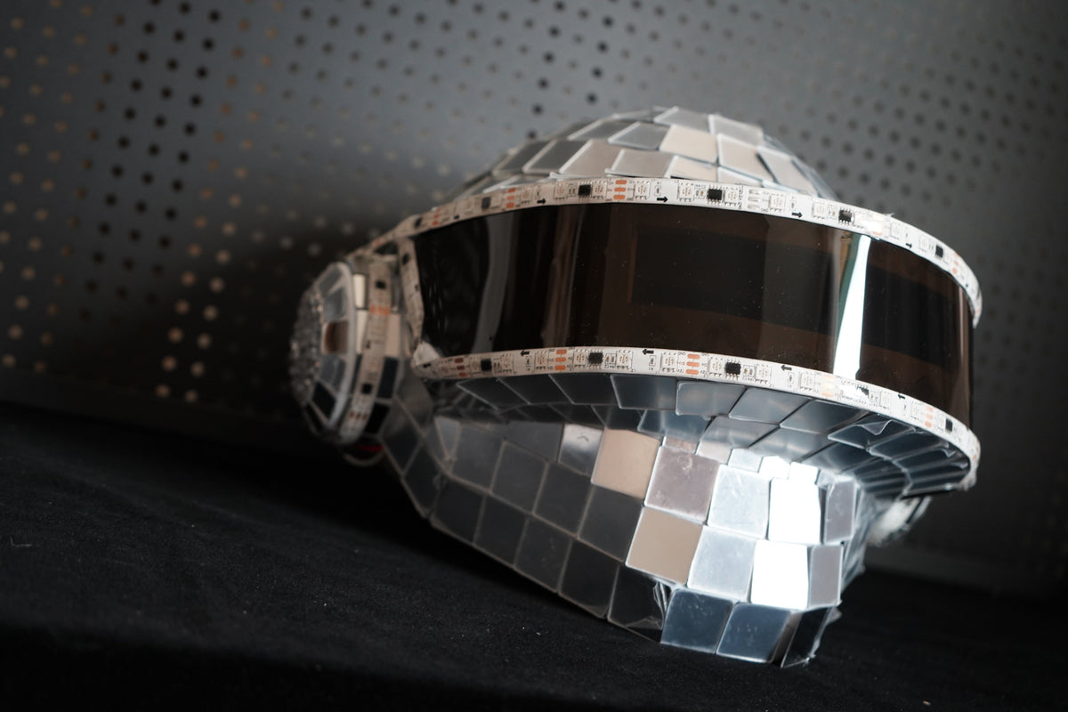 Thomas Bangalter LED Disco Helmet, Daft Punk Cosplay Costume, Silver Chrome Wearable Replica