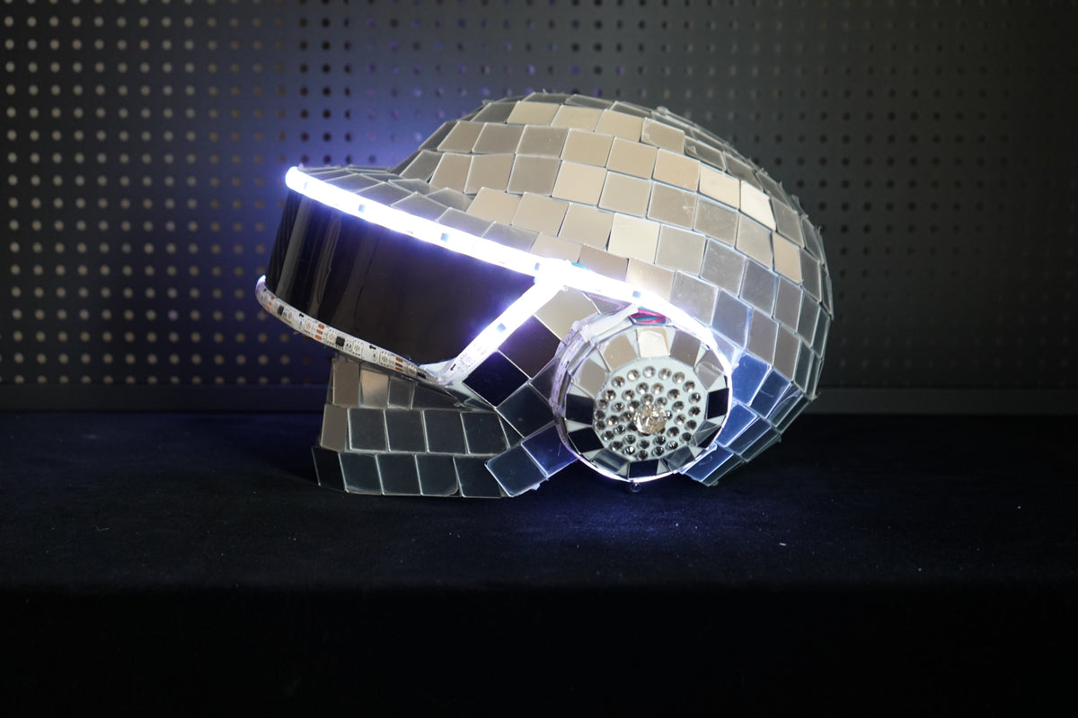 Thomas Bangalter LED Disco Helmet, Daft Punk Cosplay Costume, Silver Chrome Wearable Replica