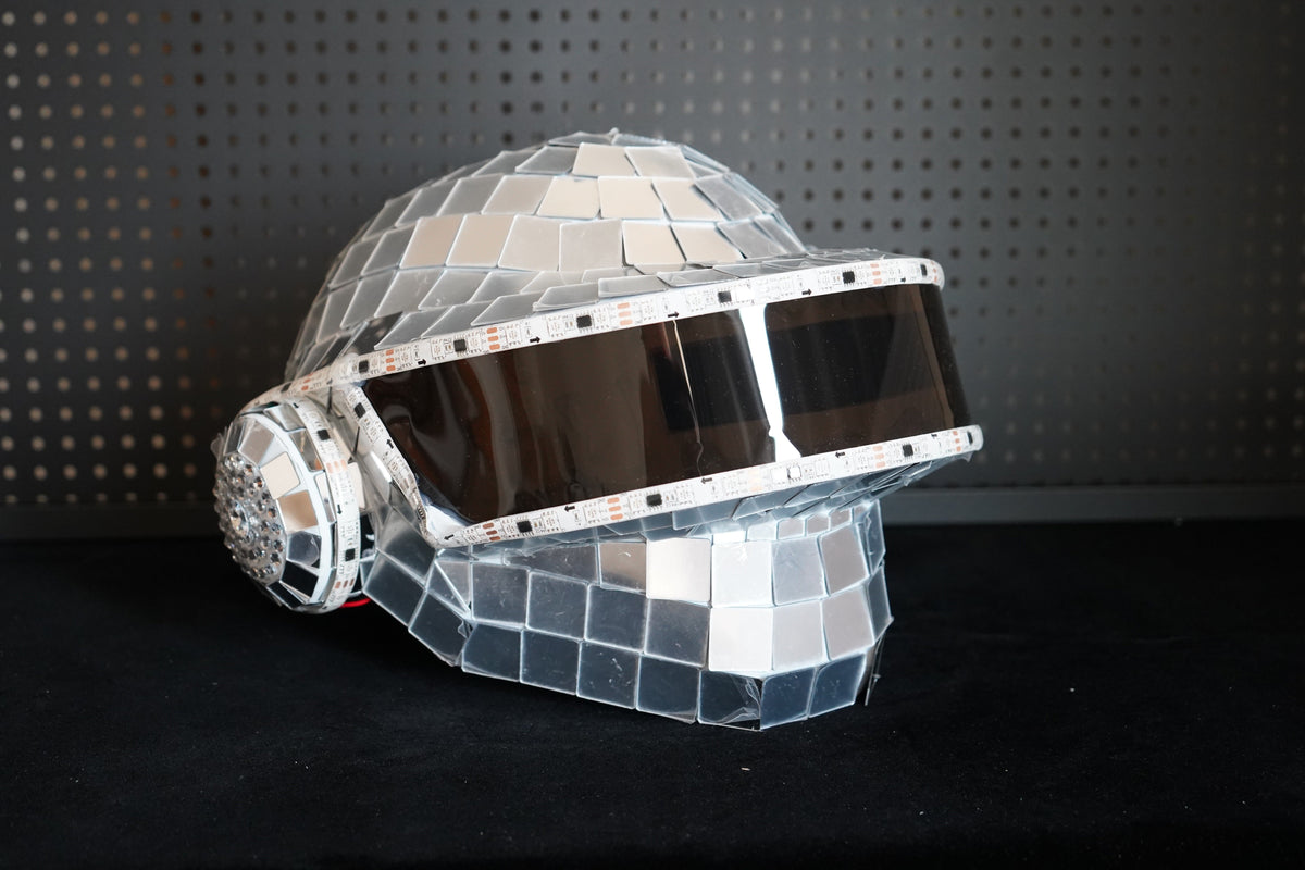 Thomas Bangalter LED Disco Helmet, Daft Punk Cosplay Costume, Silver Chrome Wearable Replica