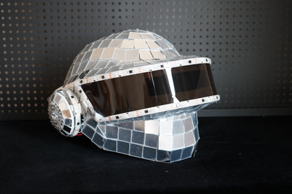 Thomas Bangalter LED Disco Helmet, Daft Punk Cosplay Costume, Silver Chrome Wearable Replica