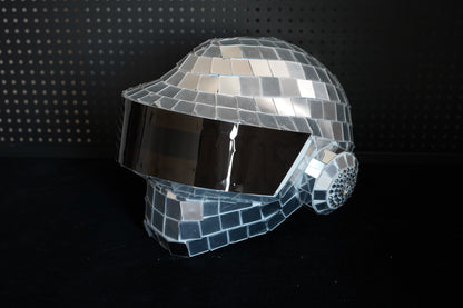 Thomas Bangalter LED Disco Helmet, Daft Punk Cosplay Costume, Silver Chrome Wearable Replica
