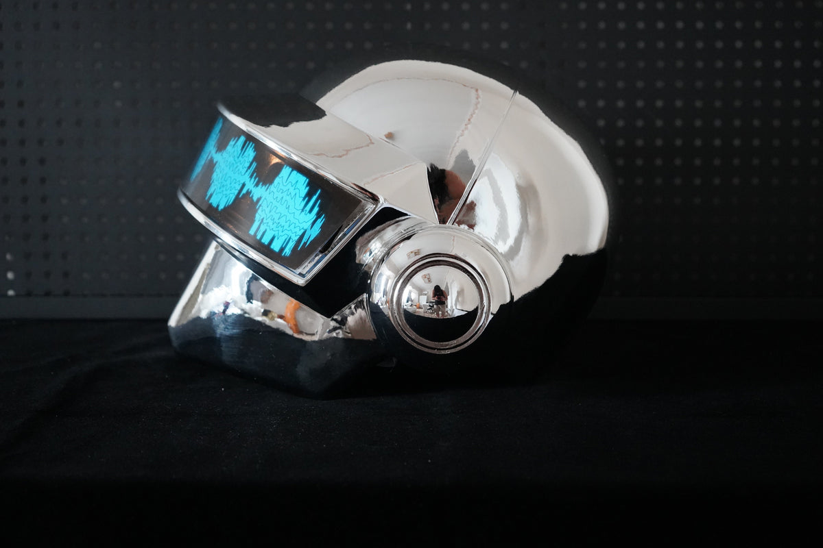 Thomas Bangalter LED Helmet, Daft Punk Silver Chrome Wearable Cosplay Prop
