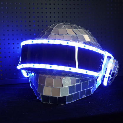 Thomas Bangalter LED Disco Helmet, Daft Punk Cosplay Costume, Silver Chrome Wearable Replica
