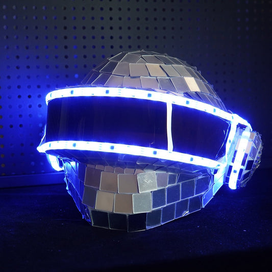 Thomas Bangalter LED Disco Helmet, Daft Punk Cosplay Costume, Silver Chrome Wearable Replica
