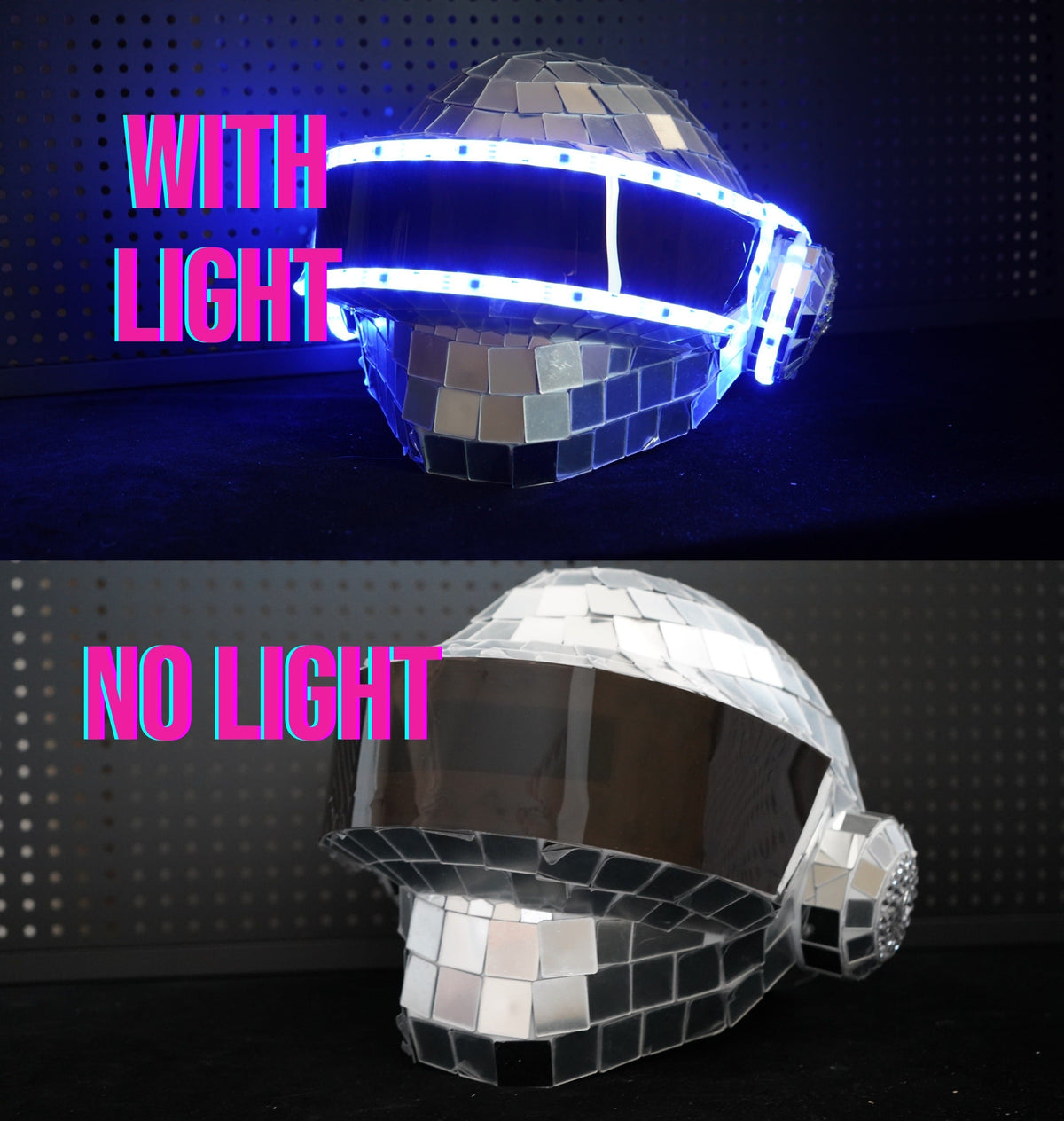 Thomas Bangalter LED Disco Helmet, Daft Punk Cosplay Costume, Silver Chrome Wearable Replica